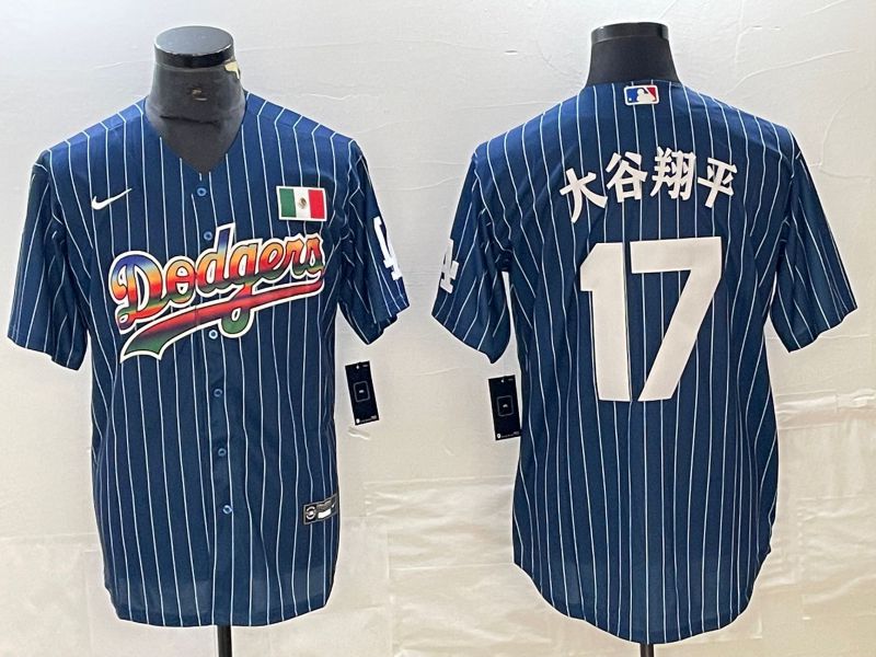 Men Los Angeles Dodgers #17 Ohtani Blue stripe Nike Game MLB Jersey style 15->los angeles dodgers->MLB Jersey